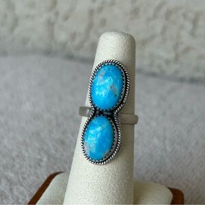 925 Sterling Silver Double Turquoise Adjustable Ring